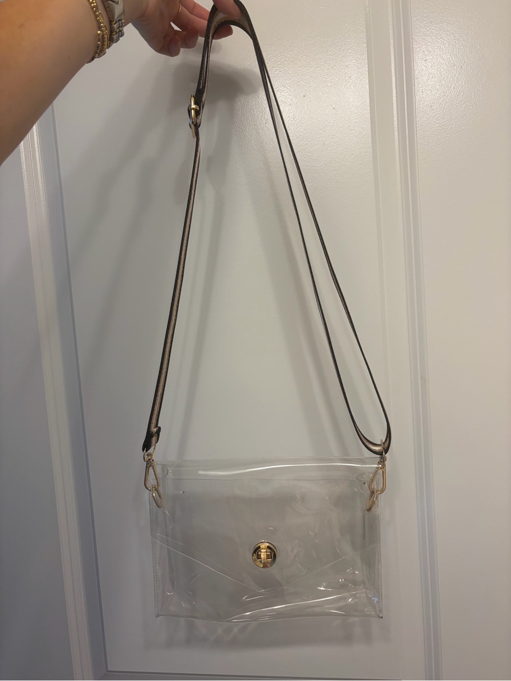Clear Crossbody Shoulder Bag with Gold Hardware